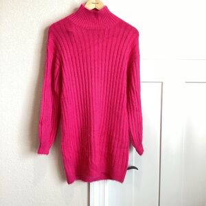 Anthropologie Flat White Turtleneck Jumper Mini Sweater Dress Small Pink NEW